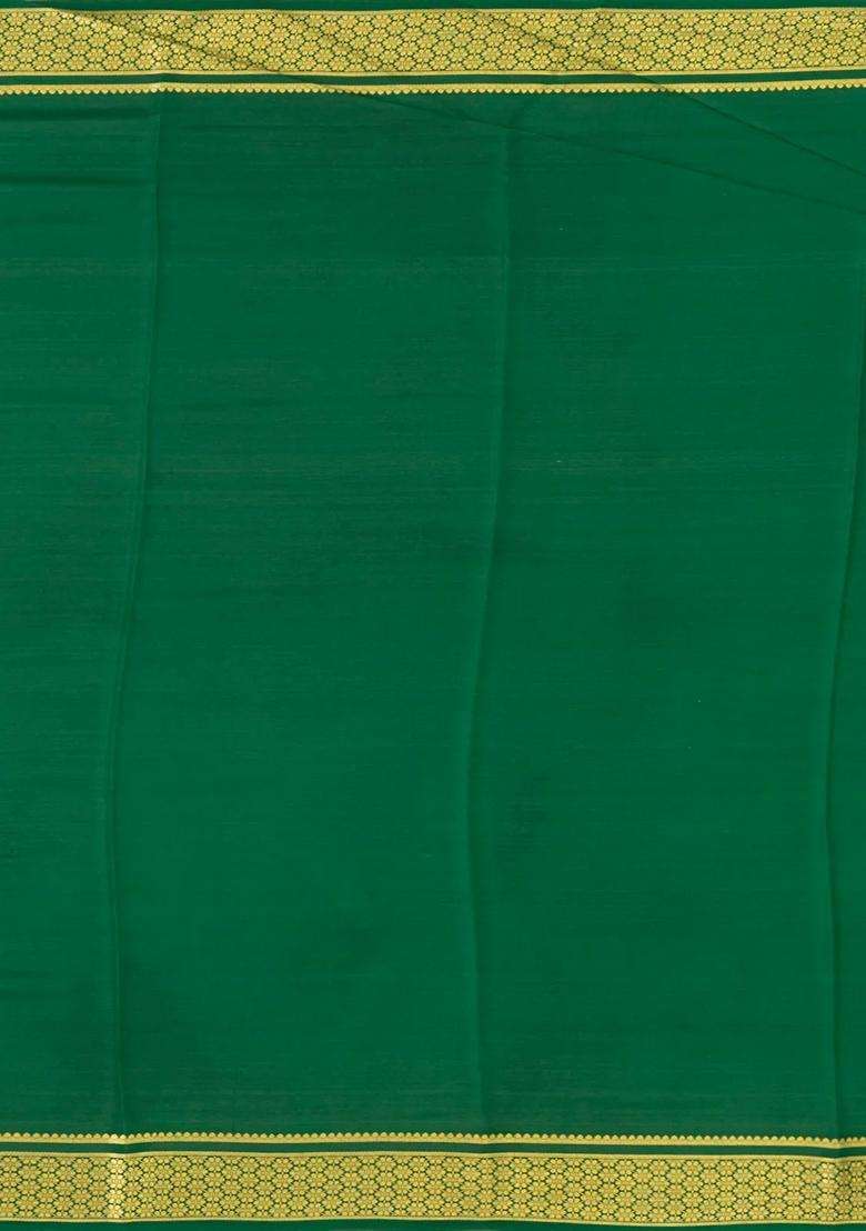 Crimson Woven Mysore Crepe 9 Yards Silk Saree With Contrast Border With Traditional Woven Design For Women - Indya