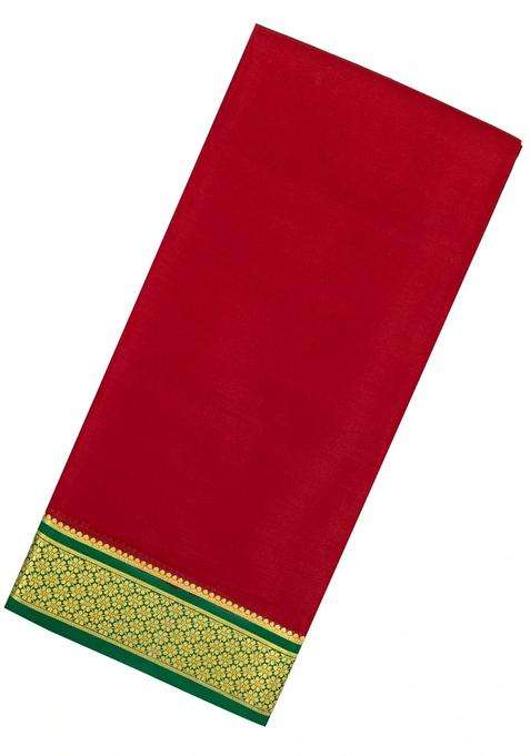 Crimson Woven Mysore Crepe 9 Yards Silk Saree With Contrast Border With Traditional Woven Design For Women