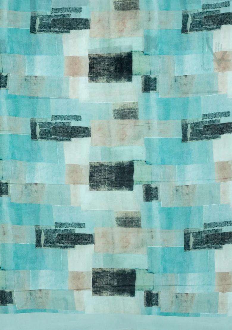 Light Blue Woven Georgette Silk Saree With Printed Abstract Motifs For Women - Indya