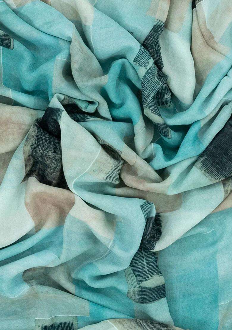 Light Blue Woven Georgette Silk Saree With Printed Abstract Motifs For Women - Indya