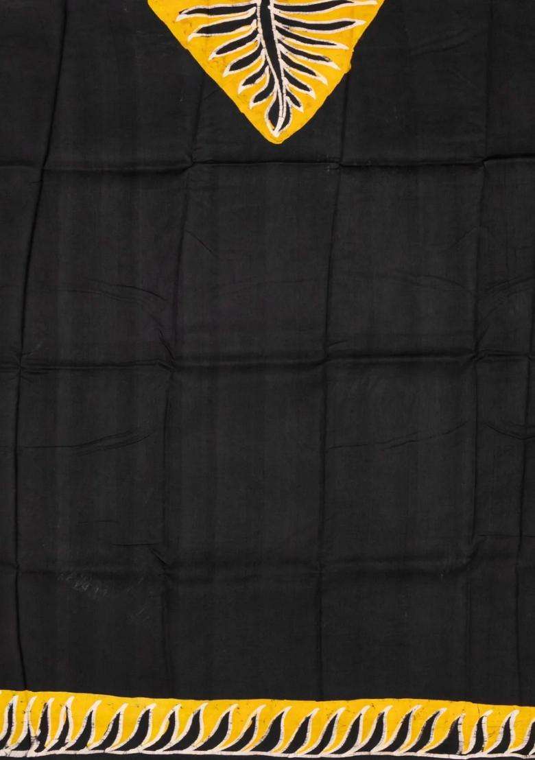 Black Woven Silk Saree With Printed Floral Motifs For Women - Indya