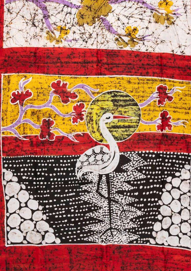 White Woven Silk Saree With Printed Bird Motifs For Women - Indya