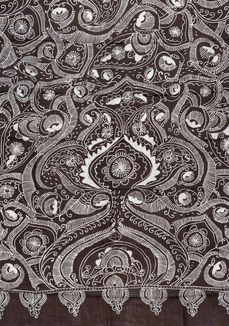 Black Woven Silk Saree With Printed Floral Motifs For Women - Indya