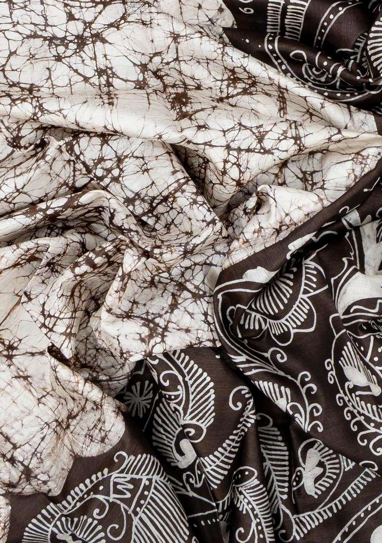 Black Woven Silk Saree With Printed Floral Motifs For Women - Indya