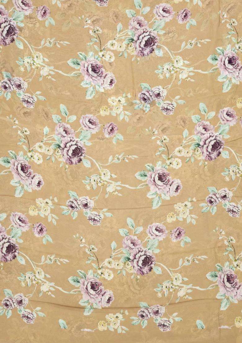 Beige Woven Georgette Silk Saree With Printed Floral Motifs For Women - Indya