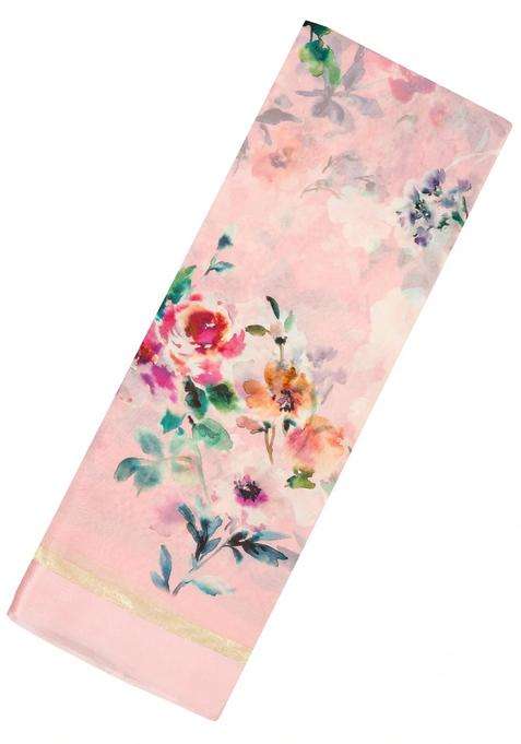Baby Pink Woven Georgette Silk Saree With Printed Floral Motifs For Women
