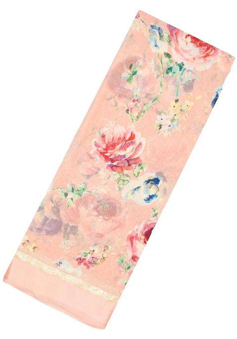 Light Peach Woven Georgette Silk Saree With Printed Floral Motifs For Women