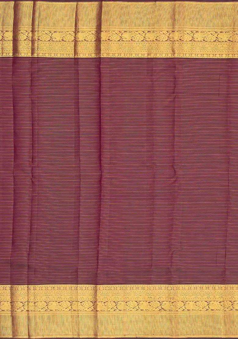 Multi Colour Handloom Korvai Kanchipuram Silk Saree With Checks With Korvai And Temple Border Design For Women - Indya