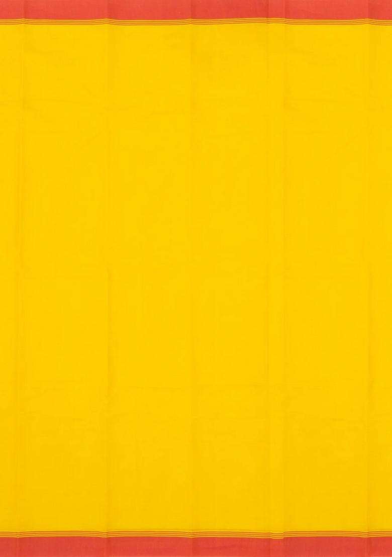 Yellow Woven Rasipuram Cotton Saree With Mango Motifs With Buttas And Brocade Design For Women - Indya
