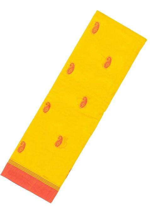 Yellow Woven Rasipuram Cotton Saree With Mango Motifs With Buttas And Brocade Design For Women