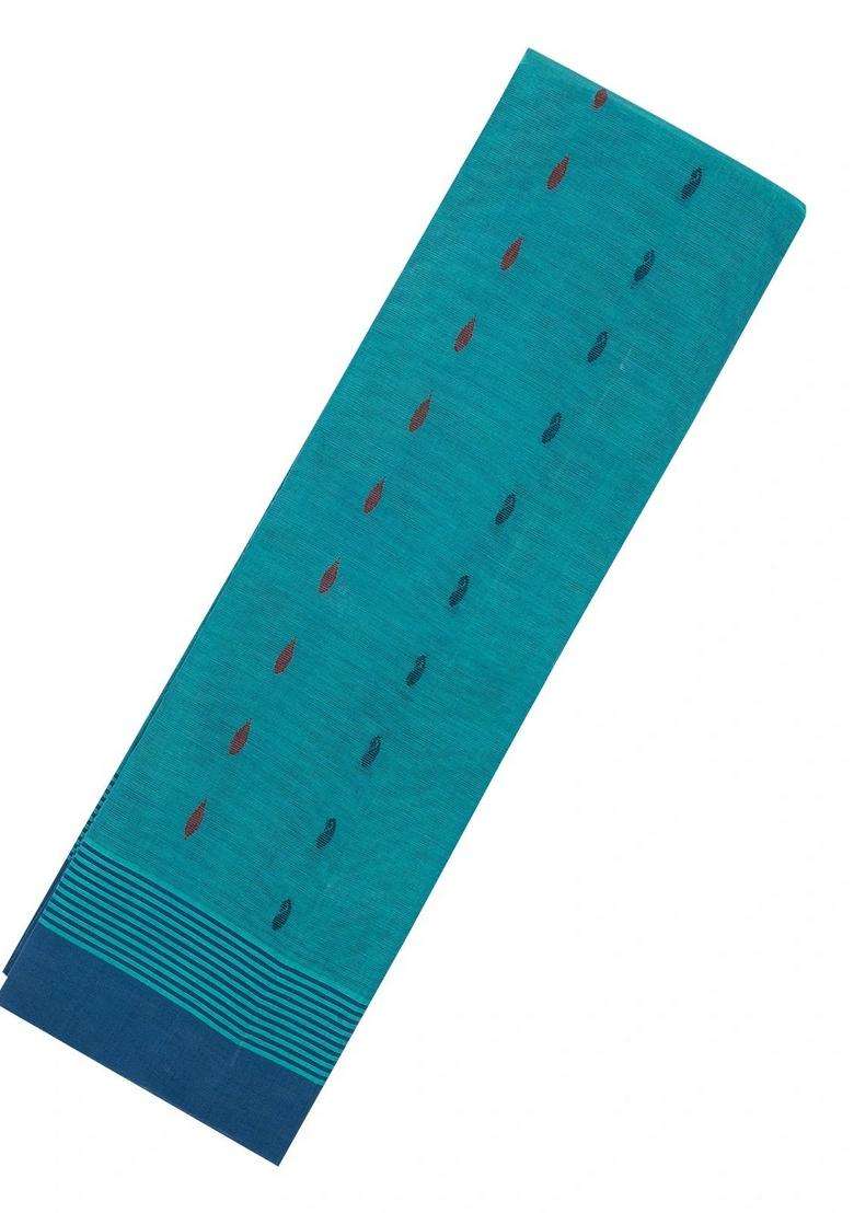 Sky Blue Handloom Rasipuram Cotton Saree With Floral Buttas With Buttas And Brocade Design For Women - Indya