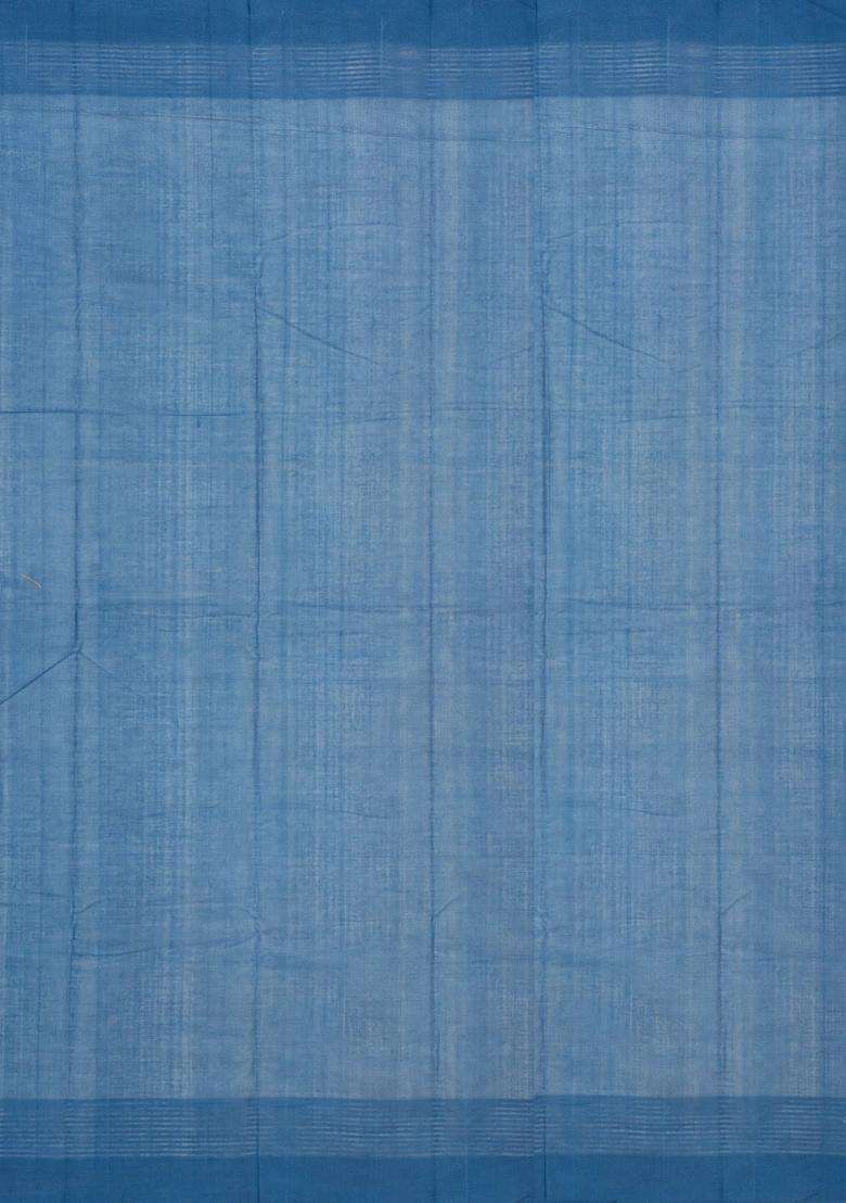 Sky Blue Handloom Rasipuram Cotton Saree With Floral Buttas With Buttas And Brocade Design For Women - Indya