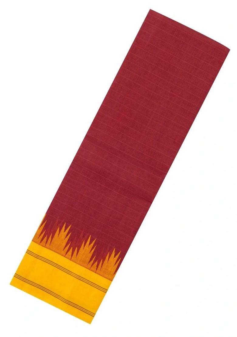Crimson Handloom Rasipuram Cotton Saree With Contrast Silk Border With Traditional Woven Design For Women - Indya