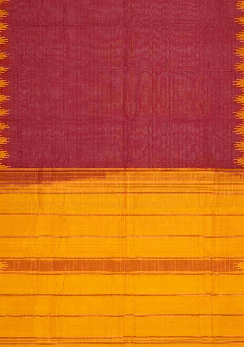 Crimson Handloom Rasipuram Cotton Saree With Contrast Silk Border With Traditional Woven Design For Women - Indya
