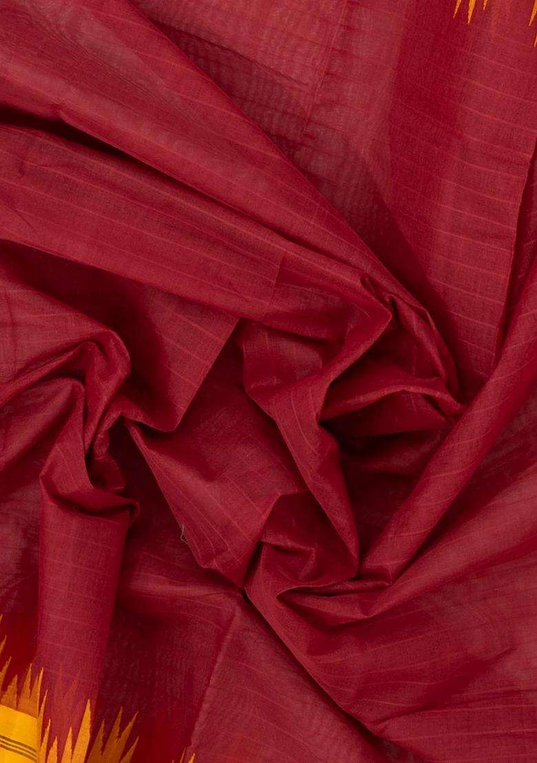Crimson Handloom Rasipuram Cotton Saree With Contrast Silk Border With Traditional Woven Design For Women - Indya