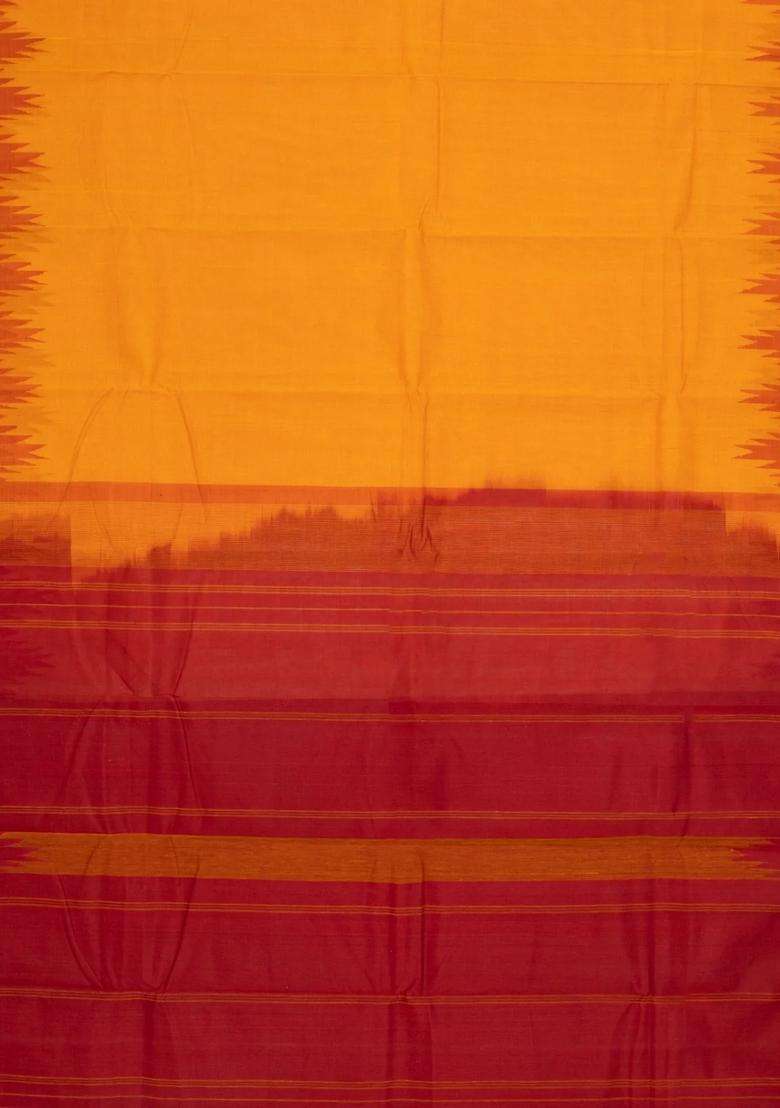 Mango Yellow Handloom Rasipuram Cotton Saree With Contrast Silk Border With Traditional Woven Design For Women - Indya