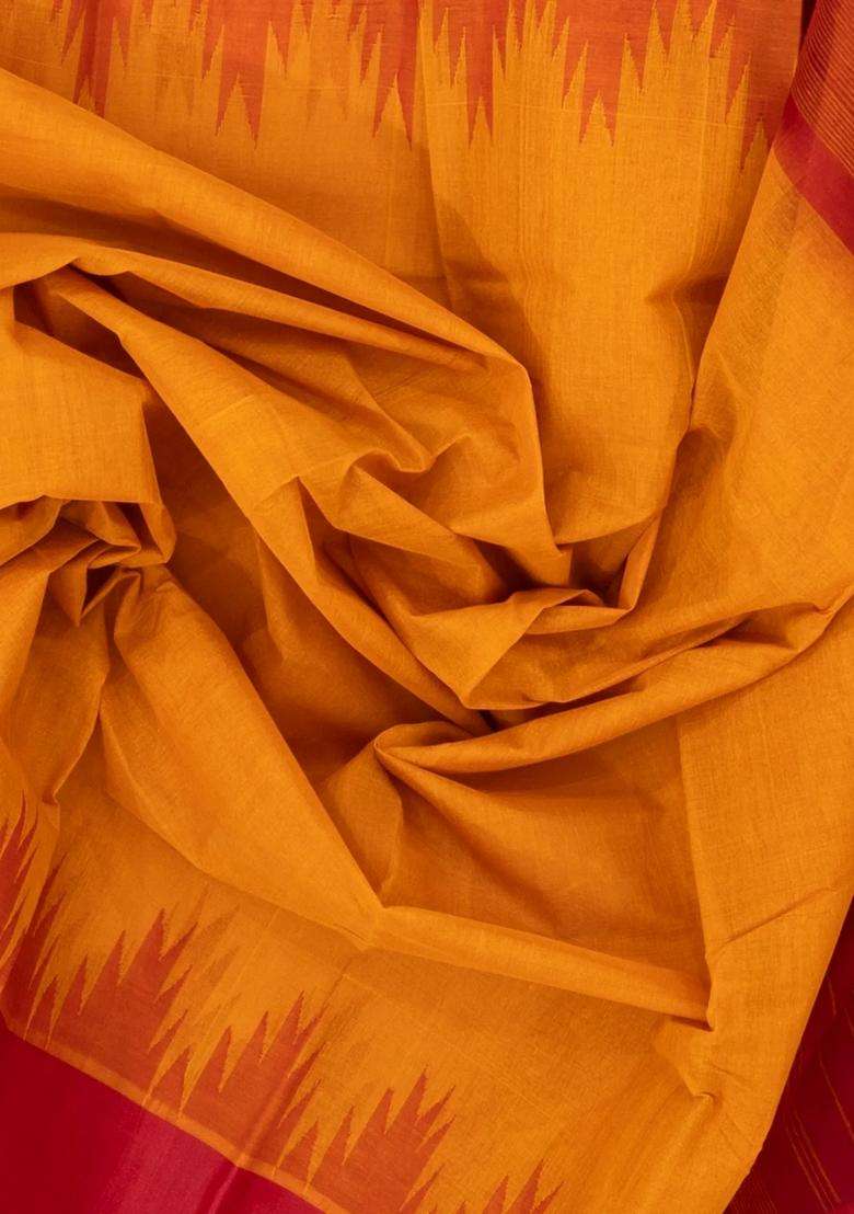 Mango Yellow Handloom Rasipuram Cotton Saree With Contrast Silk Border With Traditional Woven Design For Women - Indya