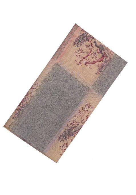 Light Peach Woven Synthetic Dola Silk Saree With Woven Printed Floral Motifs For Women