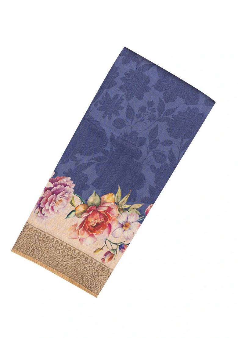 Purple Woven Synthetic Dola Silk Saree With Printed Floral Motifs For Women - Indya