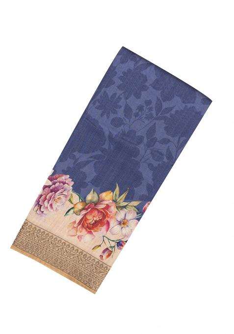 Purple Woven Synthetic Dola Silk Saree With Printed Floral Motifs For Women