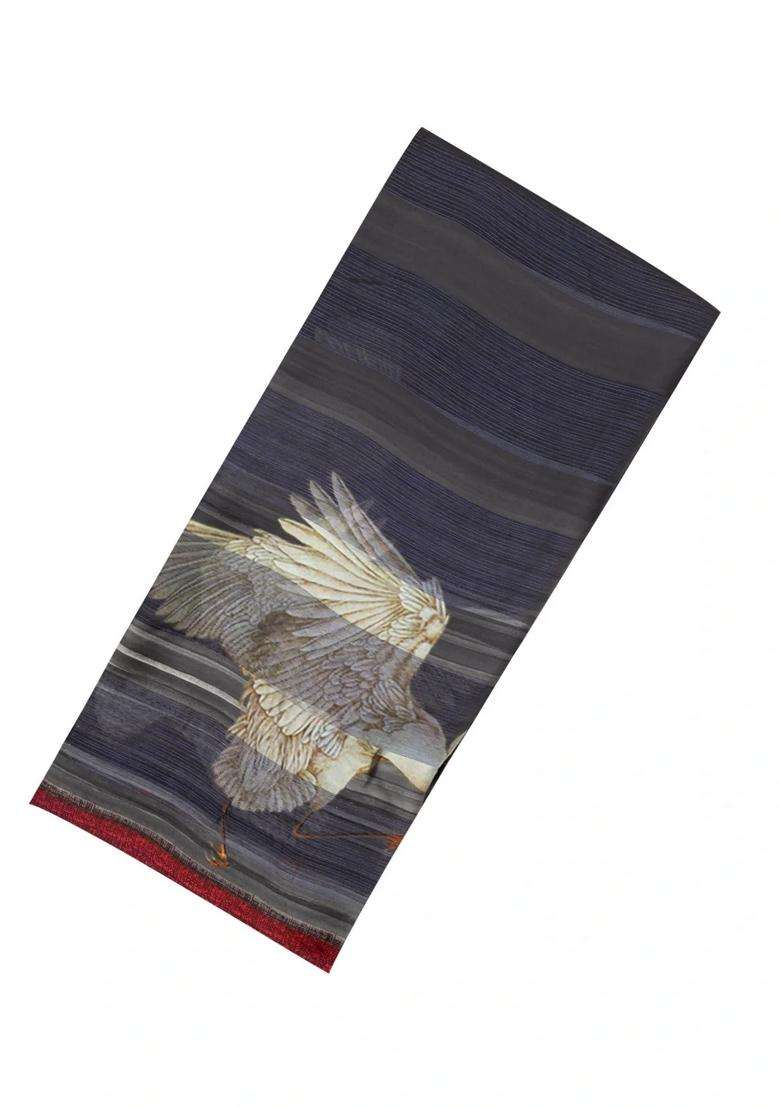 Grey Woven Synthetic Georgette Saree With Printed Bird Motifs For Women - Indya