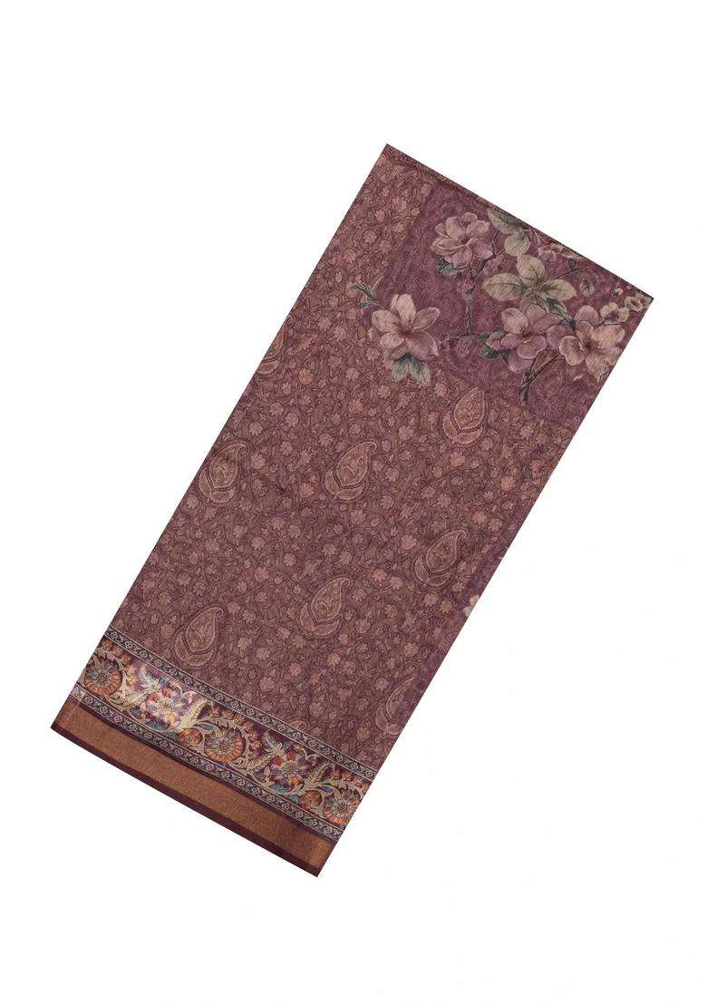Peach Handloom Bengal Cotton Saree With Stripes With Checks And Stripes Design For Women - Indya