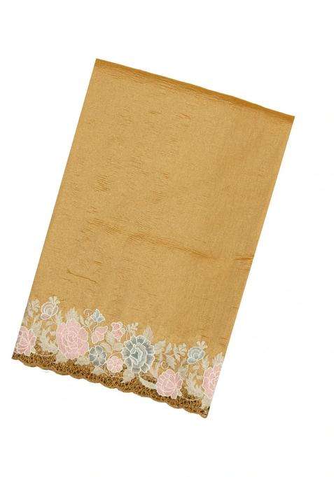 Gold Woven Crushed Tissue Saree With Embroidered Meena Floral Motifs For Women