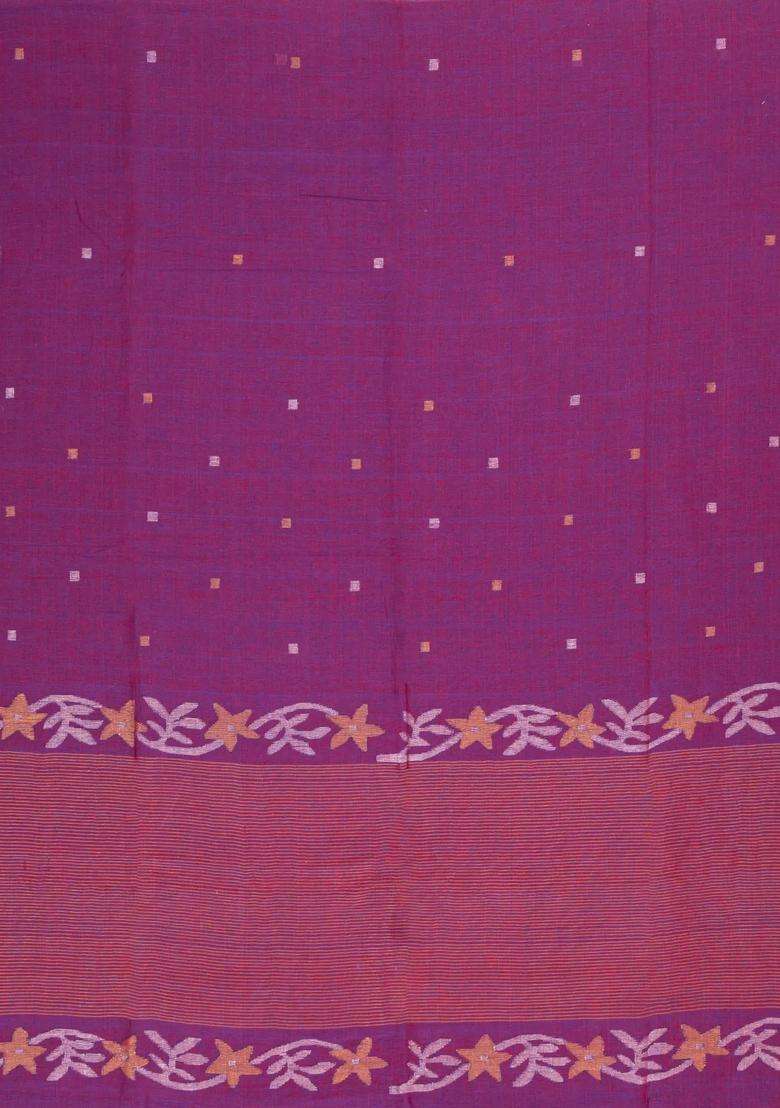 Purple Handloom Ghicha Linen Saree With Meena Buttas With Buttas And Brocade Design For Women - Indya