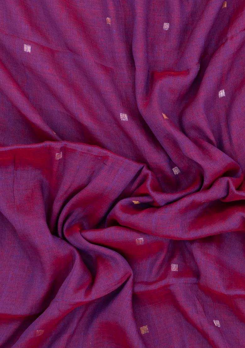 Purple Handloom Ghicha Linen Saree With Meena Buttas With Buttas And Brocade Design For Women - Indya