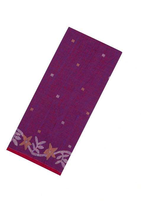 Purple Handloom Ghicha Linen Saree With Meena Buttas With Buttas And Brocade Design For Women