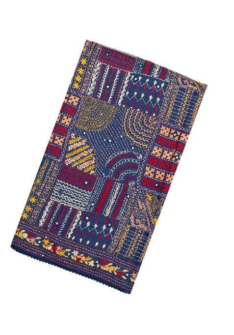 Navy Blue Woven Tussar Silk Saree With Hand Embroidered Meena Motifs For Women