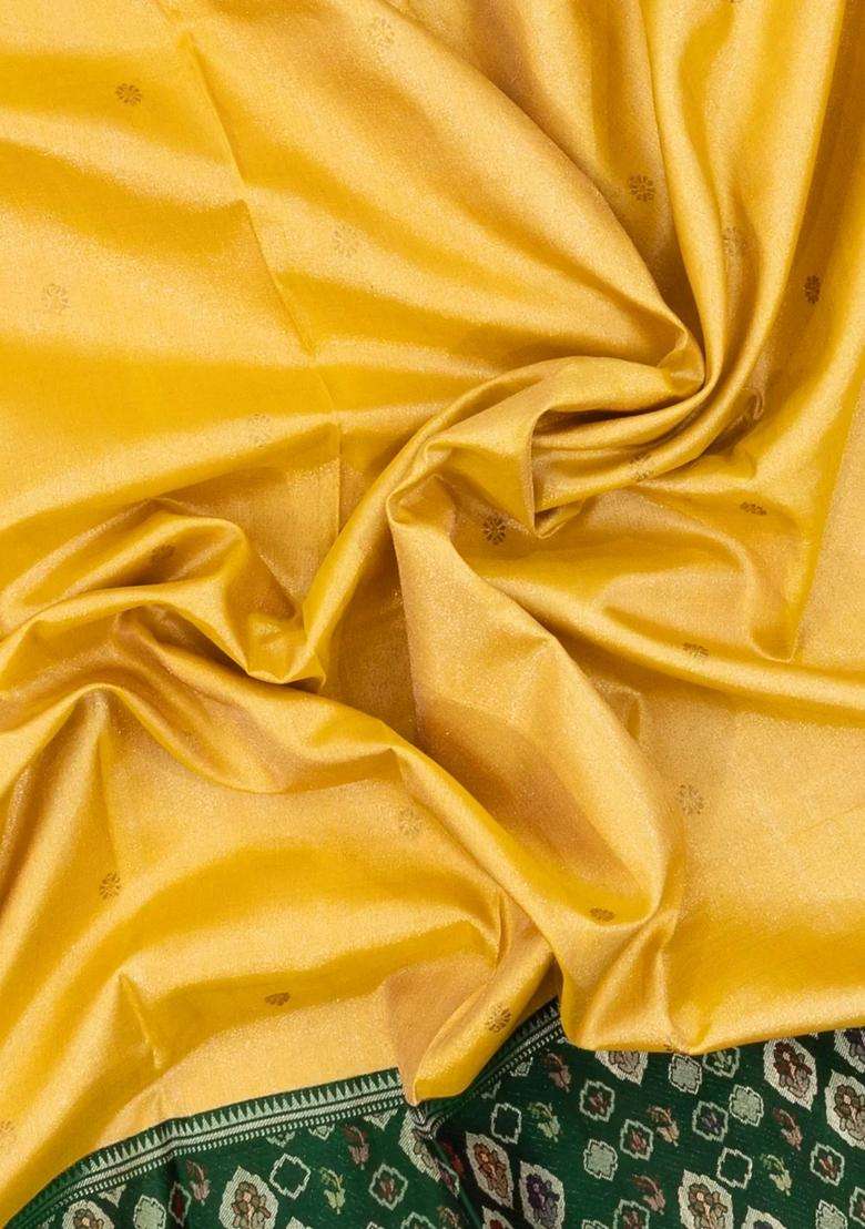Gold Handloom Tissue Korvai Kanchipuram Silk Saree With Floral Buttas Meena Border With Korvai And Temple Border Design For Women - Indya