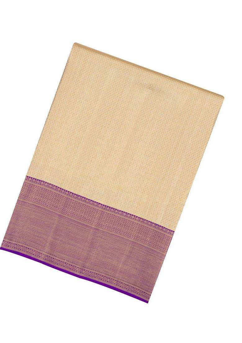 Taupe Handloom Kanchipuram Tissue Silk Saree With Diamond Motifs Contrast Border With Buttas And Brocade Design For Women - Indya