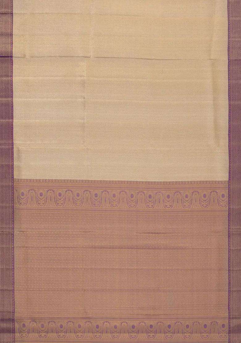 Taupe Handloom Kanchipuram Tissue Silk Saree With Diamond Motifs Contrast Border With Buttas And Brocade Design For Women - Indya