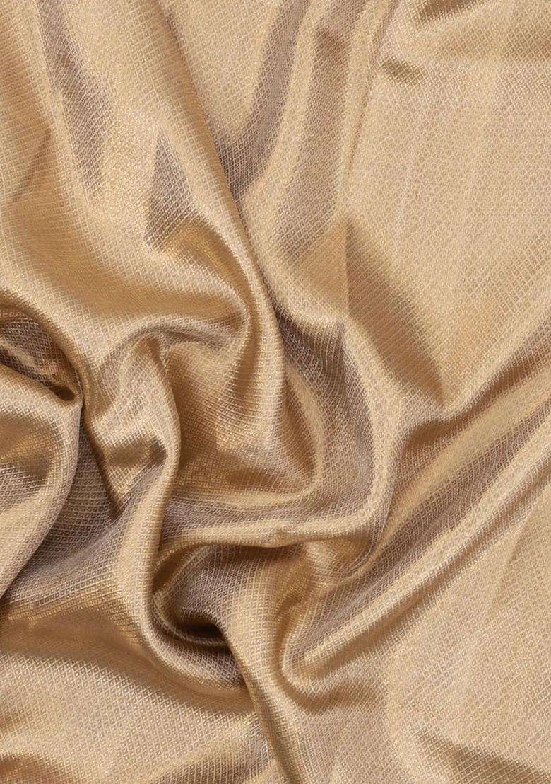 Taupe Handloom Kanchipuram Tissue Silk Saree With Diamond Motifs Contrast Border With Buttas And Brocade Design For Women - Indya