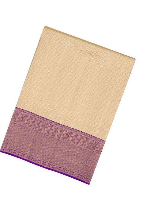 Taupe Handloom Kanchipuram Tissue Silk Saree With Diamond Motifs Contrast Border With Buttas And Brocade Design For Women