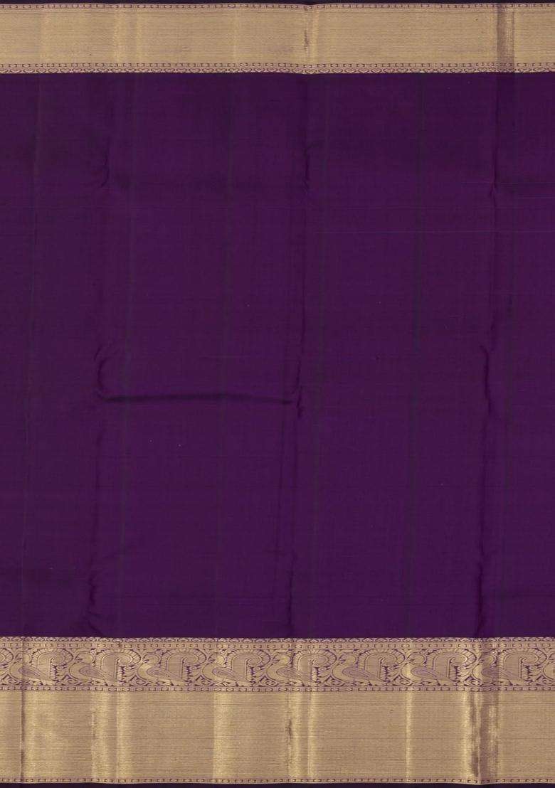 Deep Purple Dark Purple Handloom Kanchipuram Silk Saree With Gold Silver Zari Motifs With Buttas And Brocade Design For Women - Indya
