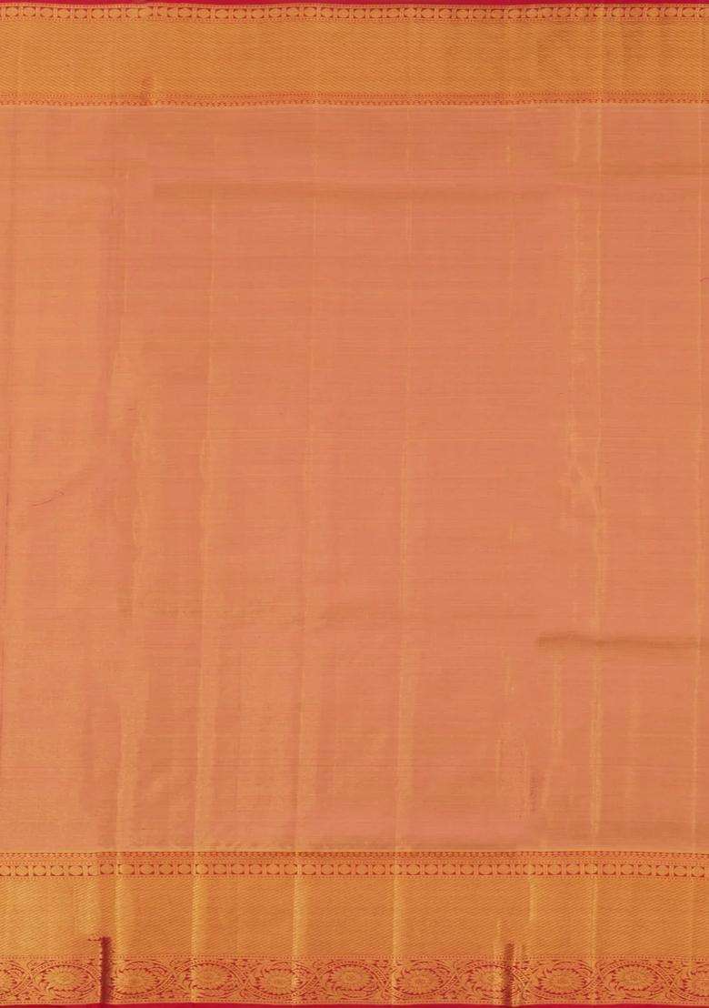 Mustard Handloom Kanchipuram Tissue Silk Saree With Floral Motifs Contrast Border With Buttas And Brocade Design For Women - Indya
