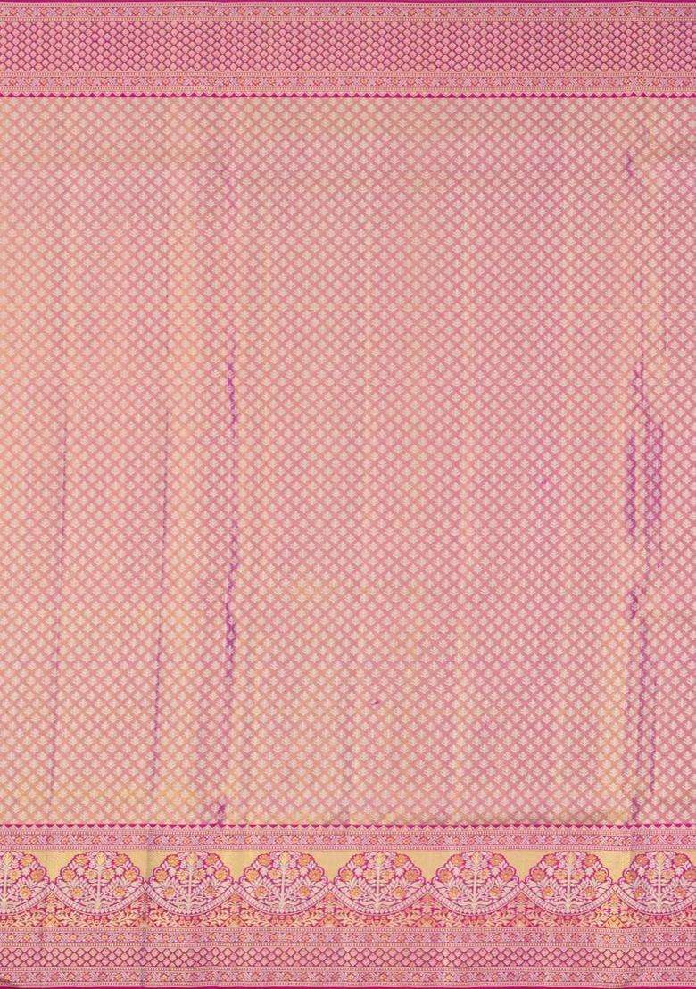 Dark Peach Handloom Kanchipuram Tissue Silk Saree With Floral Motifs With Buttas And Brocade Design For Women - Indya
