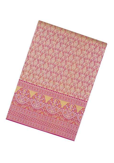 Dark Peach Handloom Kanchipuram Tissue Silk Saree With Floral Motifs With Buttas And Brocade Design For Women