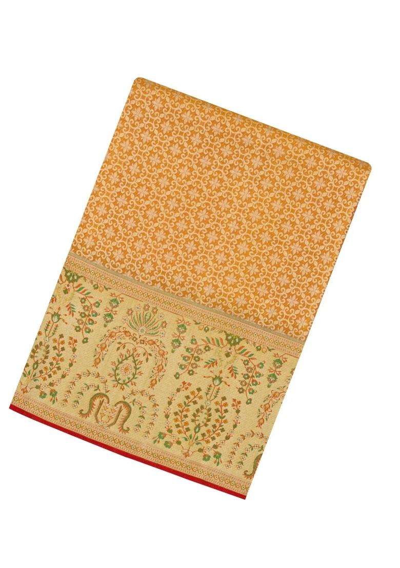 Sandal Handloom Kanchipuram Tissue Silk Saree With Meena Floral Motifs With Buttas And Brocade Design For Women - Indya