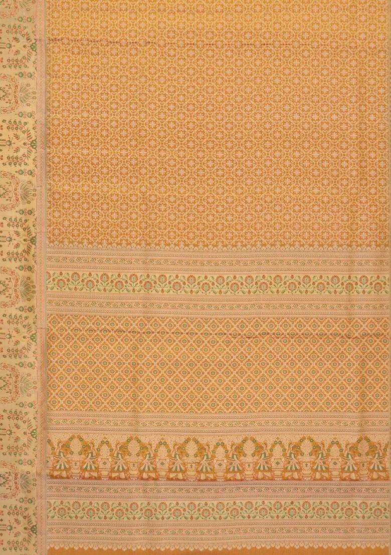 Sandal Handloom Kanchipuram Tissue Silk Saree With Meena Floral Motifs With Buttas And Brocade Design For Women - Indya