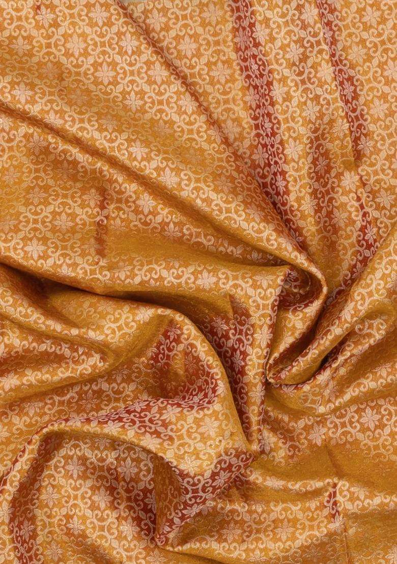 Sandal Handloom Kanchipuram Tissue Silk Saree With Meena Floral Motifs With Buttas And Brocade Design For Women - Indya