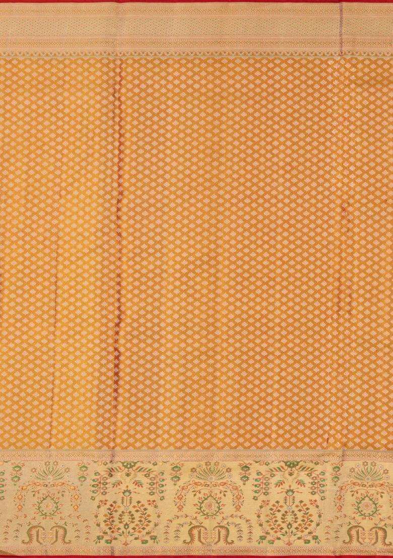 Sandal Handloom Kanchipuram Tissue Silk Saree With Meena Floral Motifs With Buttas And Brocade Design For Women - Indya