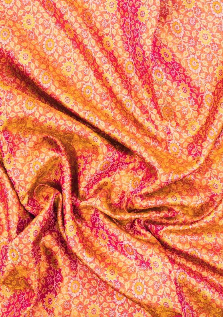 Peach Handloom Kanchipuram Tissue Silk Saree With Meena Floral Motifs Contrast Border With Buttas And Brocade Design For Women - Indya