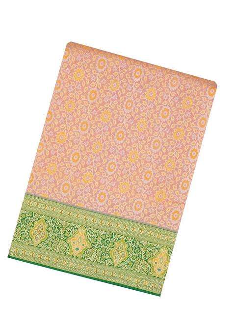 Dusty Pink Handloom Kanchipuram Tissue Silk Saree With Meena Floral Motifs Contrast Border With Buttas And Brocade Design For Women