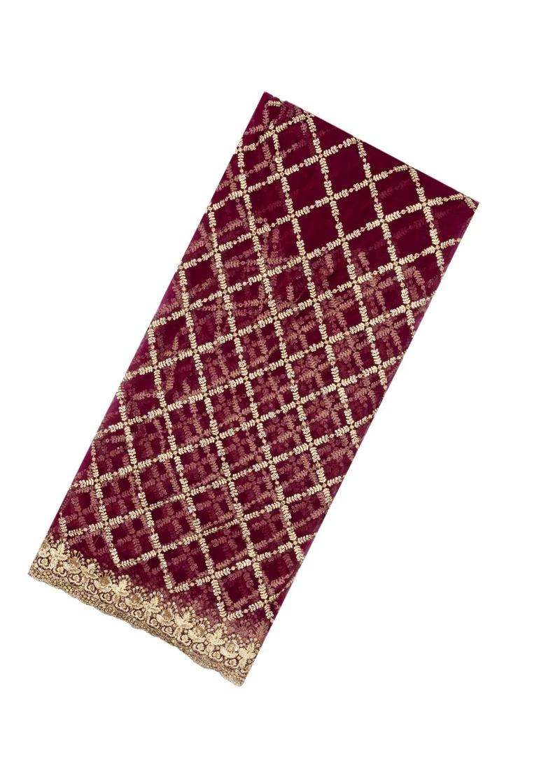 Magenta Woven Net Saree With Embroidered Floral Motifs For Women - Indya