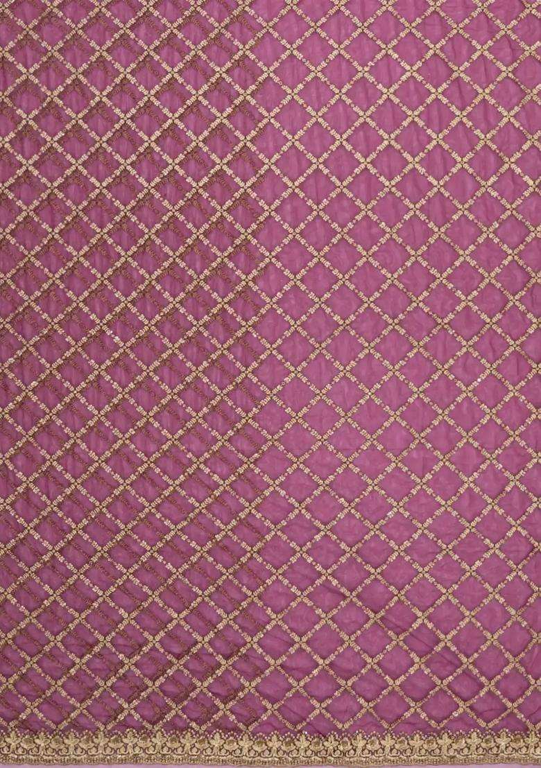 Magenta Woven Net Saree With Embroidered Floral Motifs For Women - Indya