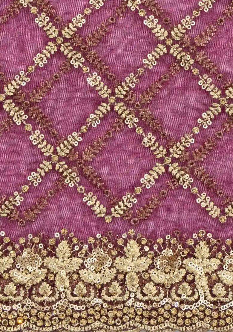 Magenta Woven Net Saree With Embroidered Floral Motifs For Women - Indya