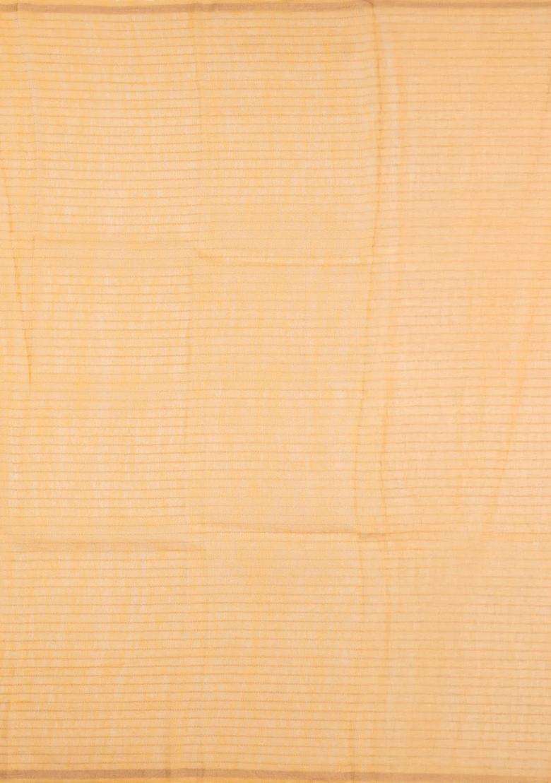 Peach Woven Linen Saree With Printed Floral Motifs For Women - Indya